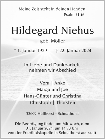 Traueranzeige von Hildegard Niehus von Westfalen Blatt