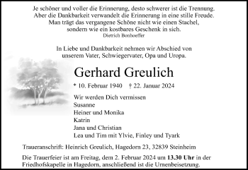 Traueranzeige von Gerhard Greulich von Westfalen Blatt