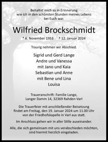 Traueranzeige von Wilfried Brockschmidt von Westfalen Blatt