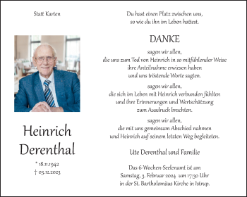 Traueranzeige von Heinrich Derenthal von Westfalen Blatt