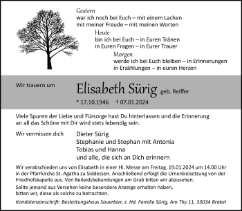 Traueranzeige von Elisabeth Sürig von Westfalen Blatt