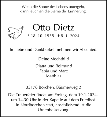 Traueranzeige von Otto Dietz von Westfalen Blatt