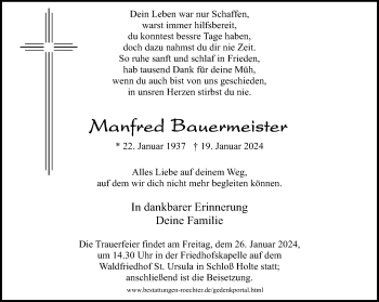 Traueranzeige von Manfred Bauermeister von Westfalen Blatt