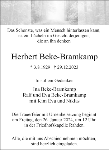 Traueranzeige von Herbert Beke-Bramkamp von Westfalen Blatt