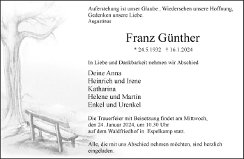 Traueranzeige von Franz Günther von Westfalen Blatt