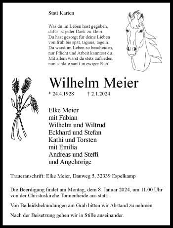 Traueranzeige von Wilhelm Meier von Westfalen Blatt