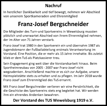 Traueranzeige von Franz-Josef Bergschneider von Westfalen Blatt