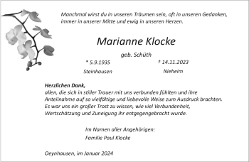 Traueranzeige von Marianne Klocke von Westfalen Blatt