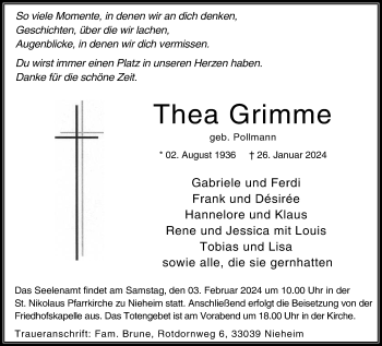 Traueranzeige von Thea Grimme von Westfalen Blatt