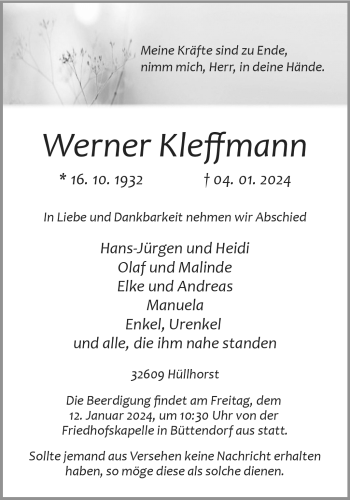 Traueranzeige von Werner Kleffmann von Westfalen Blatt