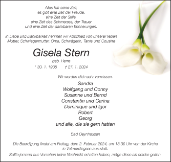 Traueranzeige von Gisela Stern von Westfalen Blatt