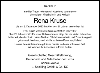 Traueranzeige von Rena Kruse von Westfalen Blatt