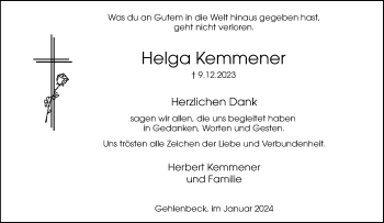 Traueranzeige von Helga Kemmener von Westfalen Blatt