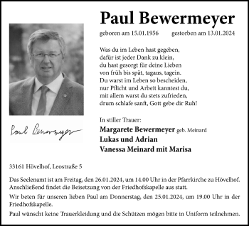 Traueranzeige von Paul Bewermeyer von Westfalen Blatt