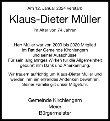 Traueranzeige von Klaus-Dieter Müller von Westfalen Blatt