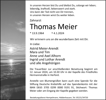 Traueranzeige von Thomas Meier von Westfalen Blatt