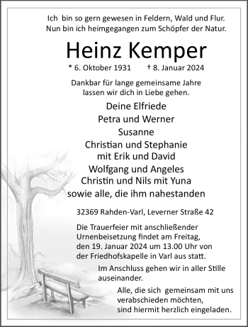 Traueranzeige von Heinz Kemper von Westfalen Blatt