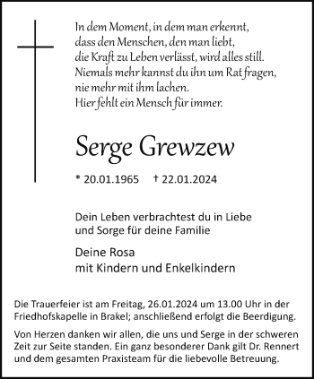 Traueranzeige von Serge Grewzew von Westfalen Blatt