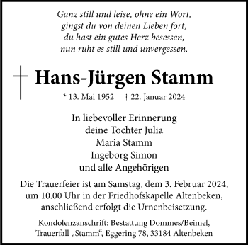 Traueranzeige von Hans-Jürgen Stamm von Westfalen Blatt