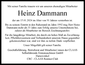 Traueranzeige von Heinz Dammann von Westfalen Blatt