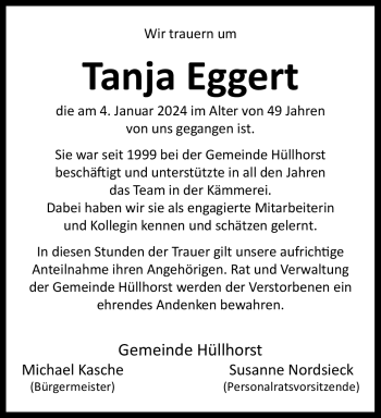 Traueranzeige von Tanja Eggert von Westfalen Blatt