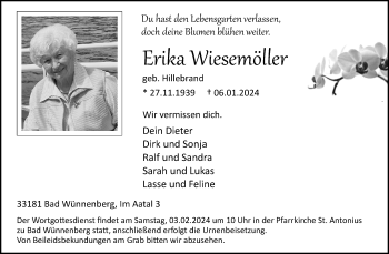 Traueranzeige von Erika Wiesemöller von Westfalen Blatt