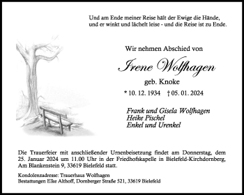 Traueranzeige von Irene Wolfhagen von Westfalen Blatt