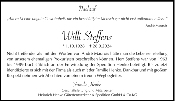 Traueranzeige von Willi Steffens von Westfalen Blatt