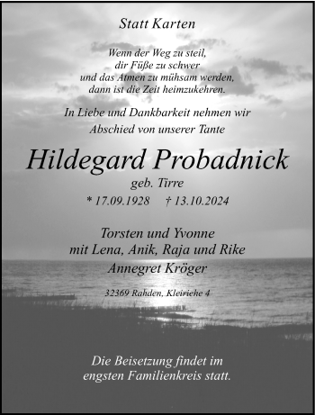 Traueranzeige von Hildegard Probadnick von Westfalen Blatt