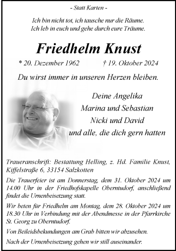 Traueranzeige von Friedhelm Knust von Westfalen Blatt