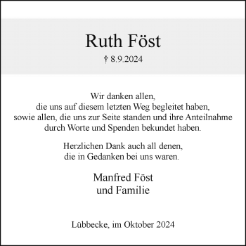 Traueranzeige von Ruth Föst von Westfalen Blatt