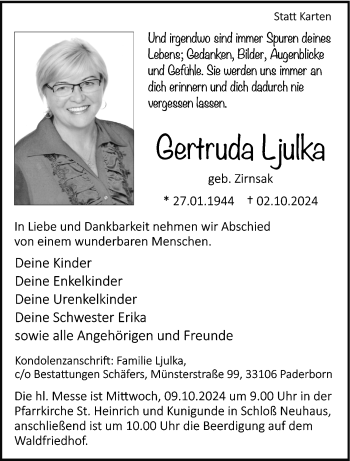 Traueranzeige von Gertruda Ljulka von Westfalen Blatt