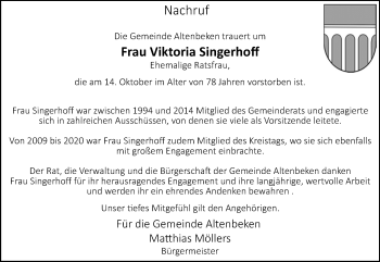 Traueranzeige von Viktoria Singerhoff von Westfalen Blatt