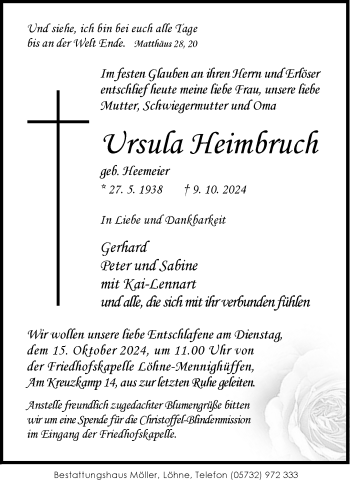 Traueranzeige von Ursula Heimbruch von Westfalen Blatt