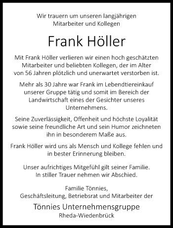 Traueranzeige von Frank Höller von Westfalen Blatt