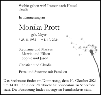 Traueranzeige von Monika Prott von Westfalen Blatt