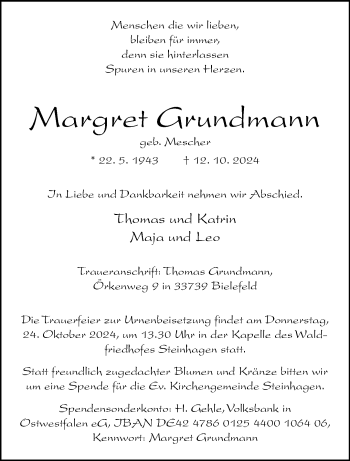 Traueranzeige von Margret Grundmann von Westfalen Blatt