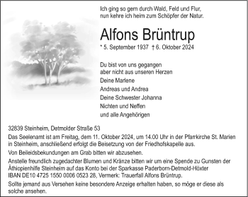 Traueranzeige von Alfons Brüntrup von Westfalen Blatt