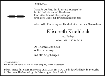 Traueranzeige von Elisabeth Knobloch von Westfalen Blatt