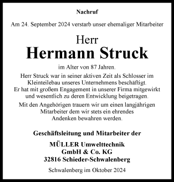 Traueranzeige von Hermann Struck von Westfalen Blatt