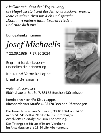 Traueranzeige von Josef Michaelis von Westfalen Blatt