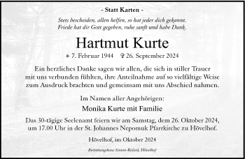 Traueranzeige von Hartmut Kurte von Westfalen Blatt