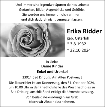 Traueranzeige von Erika Ridder von Westfalen Blatt