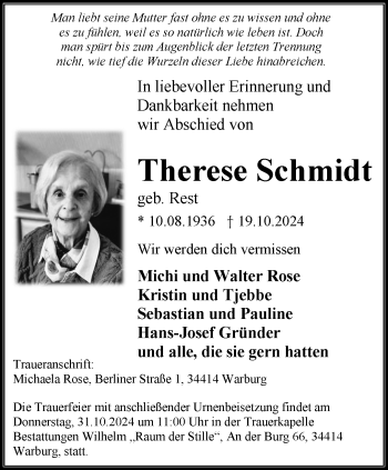 Traueranzeige von Therese Schmidt von Westfalen Blatt