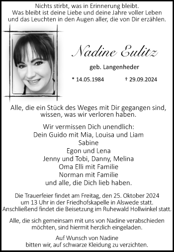 Traueranzeige von Nadine Eulitz von Westfalen Blatt