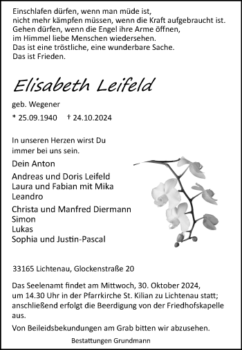 Traueranzeige von Elisabeth Leifeld von Westfalen Blatt