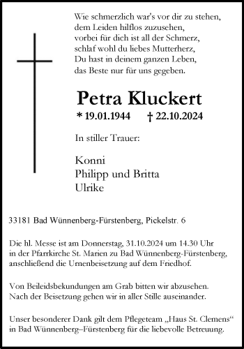 Traueranzeige von Petra Kluckert von Westfalen Blatt