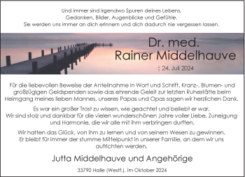 Traueranzeige von Rainer Middelhauve von Westfalen Blatt