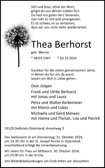 Traueranzeige von Thea Berhorst von Westfalen Blatt