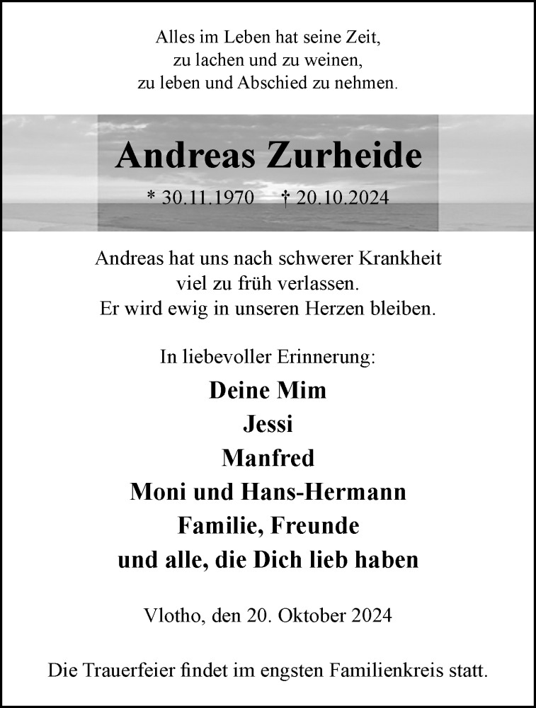  Traueranzeige für Andreas Zurheide vom 26.10.2024 aus Westfalen Blatt